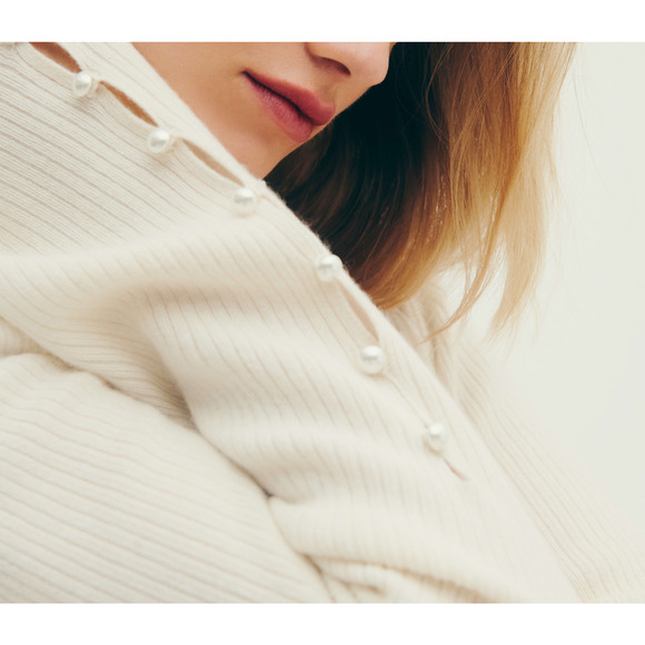 Reformation 'Emanuele' White Cashmere Novelty Button Sweater Size S
